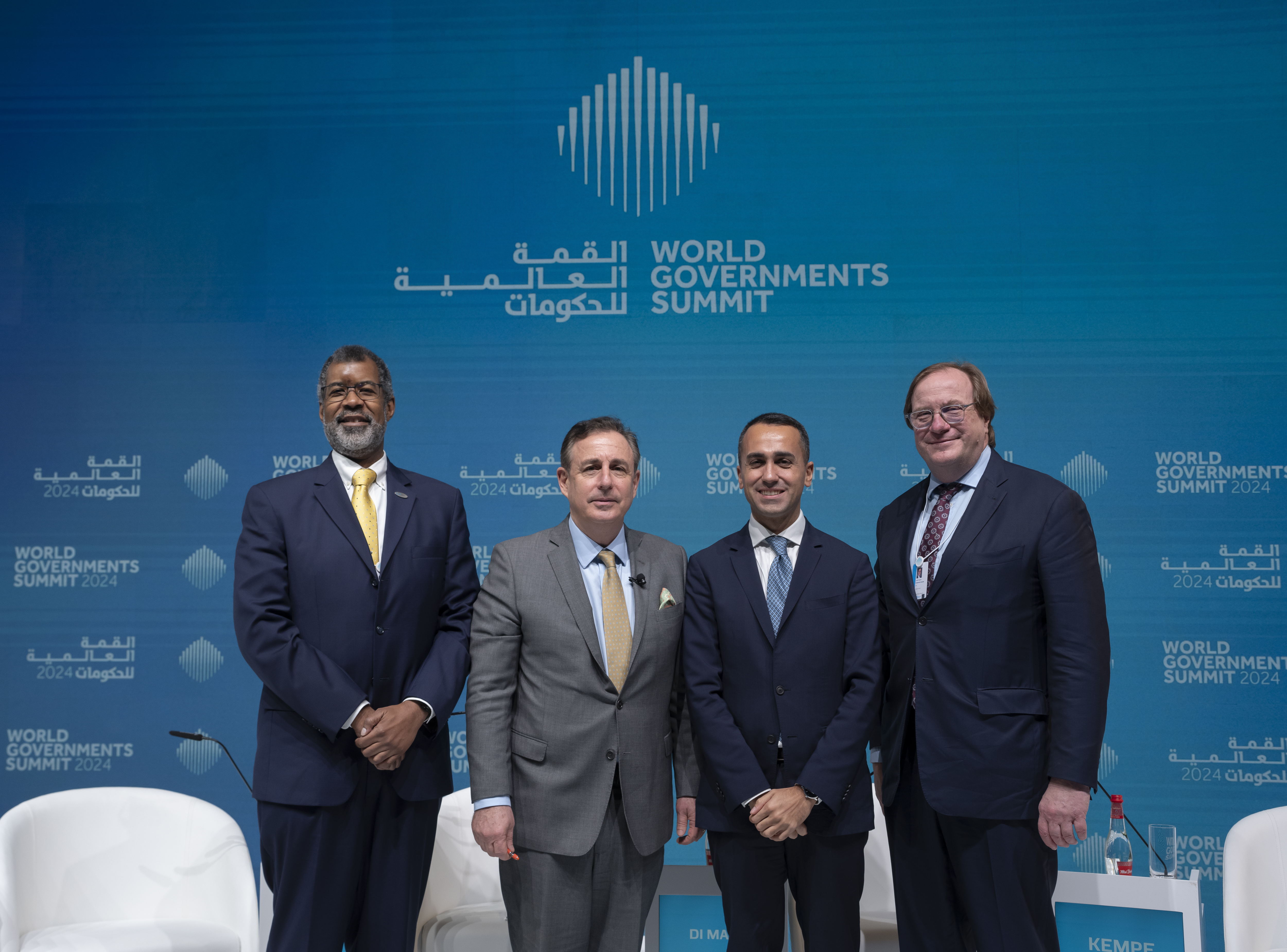 Director-General Magwood (left) with fellow ‘Geo-Energy Dynamics’ panel speakers Luigi Di Maio and Frederick Kempe, and moderator, journalist and professor, John Defterios.